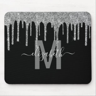 Chic Silver Driving Glitter Monogram Naam Muismat