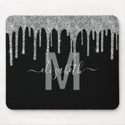 Chic Silver Driving Glitter Monogram Naam Muismat (Voorkant)