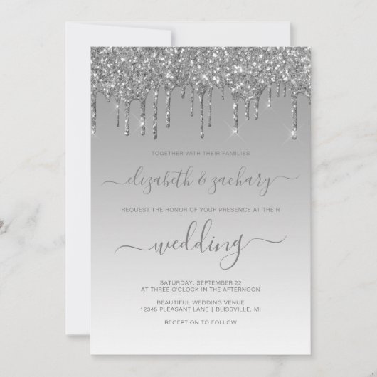 Chic Silver Driving Glitter Wedding Kaart (Voorkant)