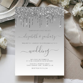 Chic Silver Driving Glitter Wedding Kaart