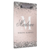 Chic Silver en Blush Pink Monogram Glitter Klembord (Rechts)