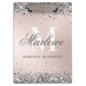 Chic Silver en Blush Pink Monogram Glitter Klembord (Voorkant)