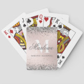 Chic Silver en Blush Pink Monogram Glitter Pokerkaarten (Achterkant)