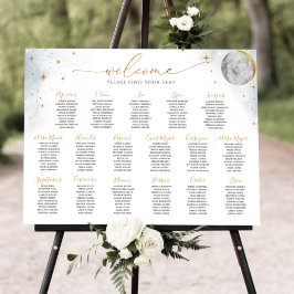 Chic Silver en Gold Celestial Seating Chart Sign. Poster