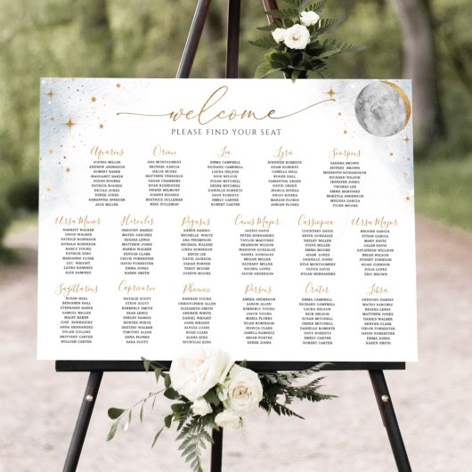 Chic Silver en Gold Celestial Seating Chart Sign. Poster