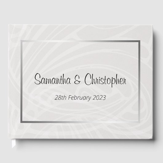 Chic Silver en Grey Damask Swirls Wedding Gastenboek (Voorkant)