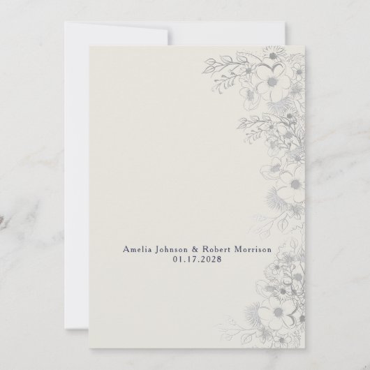 Chic Silver en Navy Blue Huwelijksuitnodiging Kaart (Achterkant)