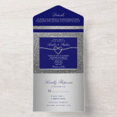 Chic Silver en Royal Blue Wedding All In One Uitnodiging (Binnen)