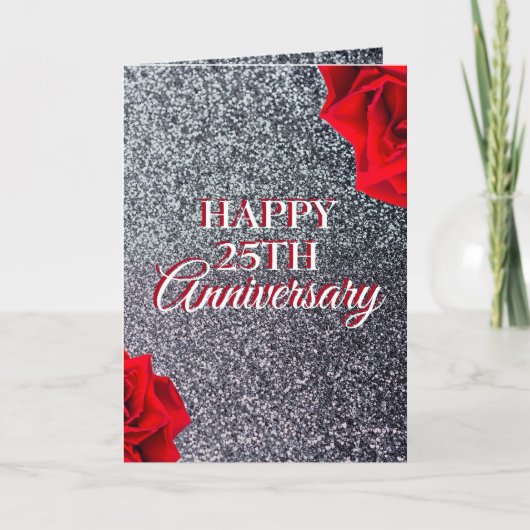 Chic Silver Floral Husband 25e Jubileum Kaart (Voorkant)