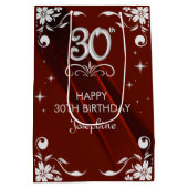 Chic Silver Floral Lijst Bourgogne 30e verjaardag Medium Cadeauzakje (Achterkant)