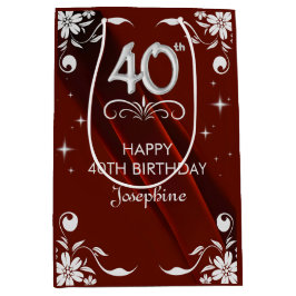 Chic Silver Floral Lijst Bourgogne 40e verjaardag Medium Cadeauzakje