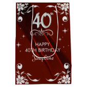 Chic Silver Floral Lijst Bourgogne 40e verjaardag Medium Cadeauzakje (Achterkant)
