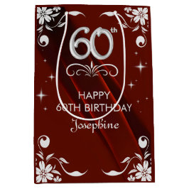 Chic Silver Floral Lijst Bourgogne 60e verjaardag Medium Cadeauzakje