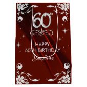 Chic Silver Floral Lijst Bourgogne 60e verjaardag Medium Cadeauzakje (Achterkant)