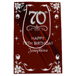 Chic Silver Floral Lijst Bourgogne 70e verjaardag Medium Cadeauzakje