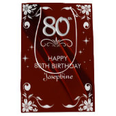 Chic Silver Floral Lijst Bourgogne 80e verjaardag Medium Cadeauzakje (Voorkant)