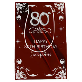 Chic Silver Floral Lijst Bourgogne 80e verjaardag Medium Cadeauzakje