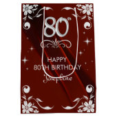 Chic Silver Floral Lijst Bourgogne 80e verjaardag Medium Cadeauzakje (Achterkant)