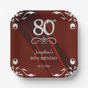 Chic Silver Floral Lijst Bourgogne 80e verjaardag Papieren Bordje