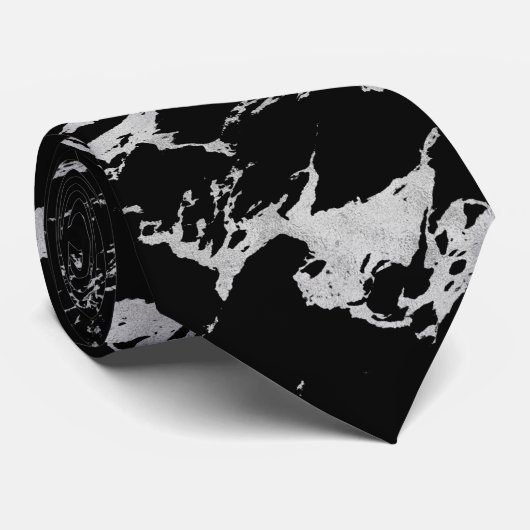 Chic Silver Foil Black Marble Stropdas (Opgerold)