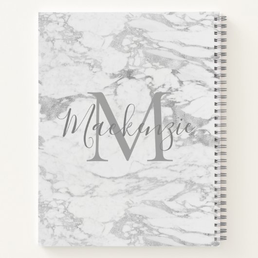 Chic Silver Foil Classic Marble Monogram Notitieboek (Achterkant)