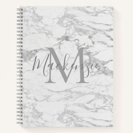 Chic Silver Foil Classic Marble Monogram Notitieboek (Voorkant)