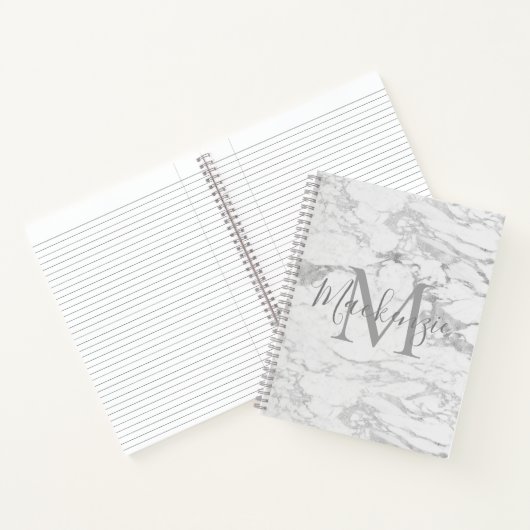 Chic Silver Foil Classic Marble Monogram Notitieboek (Binnen)