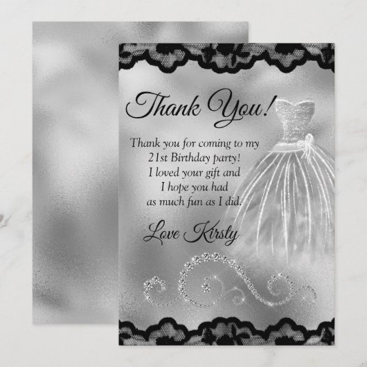 Chic Silver Foil Diamonds elke dag  Bedankkaart (Voorkant / Achterkant)