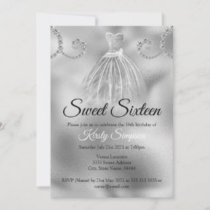 Chic Silver Foil Diamonds Sweet Sixteen  Kaart