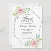 Chic Silver Foil Floral Sweet 16 Birthday Kaart (Voorkant)