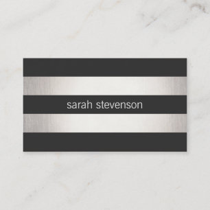 Chic Silver Foil look Black Striped Modern Visitekaartje