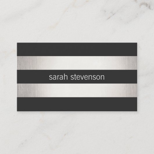 Chic Silver Foil look Black Striped Modern Visitekaartje (Voorkant)