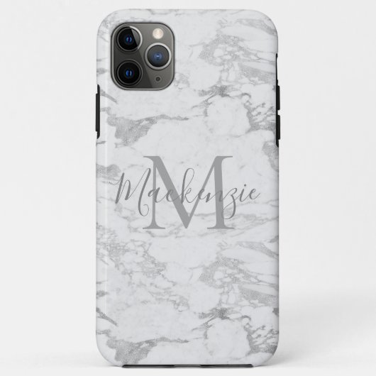 Chic Silver Foil Marble Monogram Case-Mate iPhone Case (Achterkant)