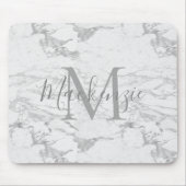 Chic Silver Foil Marble Monogram Muismat (Voorkant)