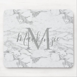 Chic Silver Foil Marble Monogram Muismat