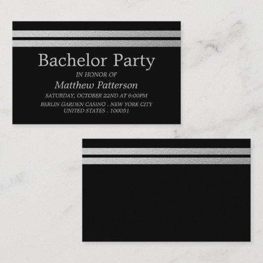 Chic Silver Foil Stripes Bachelor Party Ticket (Voorkant / Achterkant)
