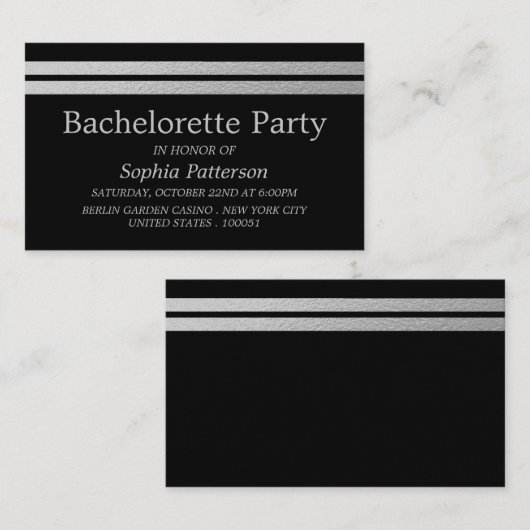 Chic Silver Foil Stripes Bachelorette Party Ticket (Voorkant / Achterkant)