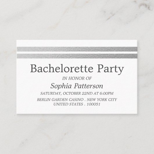 Chic Silver Foil Stripes Bachelorette Party Ticket (Voorkant)