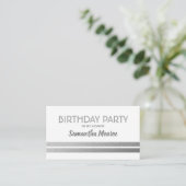 Chic Silver Foil Stripes, Birthday Party Ticket Informatiekaartje (Staand voorkant)