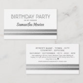 Chic Silver Foil Stripes, Birthday Party Ticket Informatiekaartje (Voorkant / Achterkant)