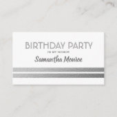 Chic Silver Foil Stripes, Birthday Party Ticket Informatiekaartje (Voorkant)