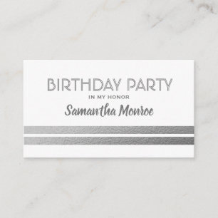 Chic Silver Foil Stripes, Birthday Party Ticket Informatiekaartje