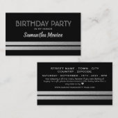 Chic Silver Foil Stripes, Birthday Party Ticket Informatiekaartje (Voorkant / Achterkant)