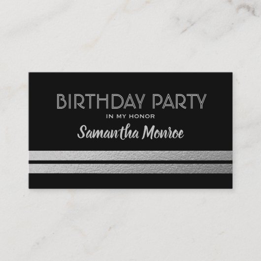 Chic Silver Foil Stripes, Birthday Party Ticket Informatiekaartje (Voorkant)