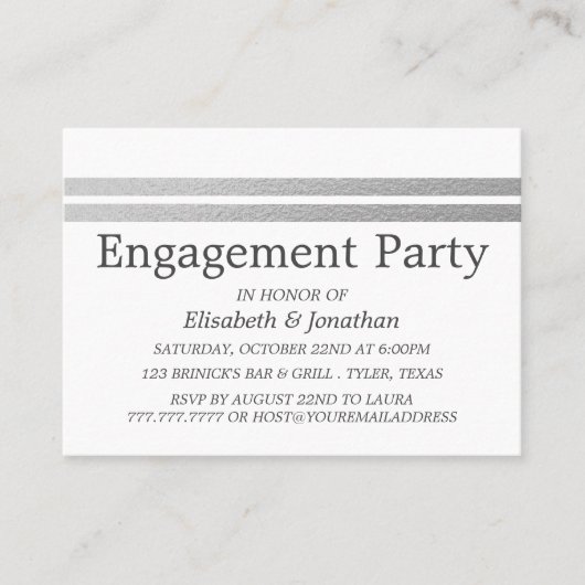 Chic Silver Foil Stripes Engagement Party Ticket (Voorkant)