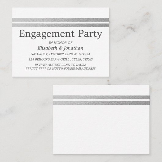 Chic Silver Foil Stripes Engagement Party Ticket (Voorkant / Achterkant)