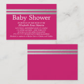 Chic Silver Foil Stripes, Roze Baby shower Ticket (Voorkant / Achterkant)