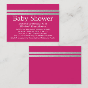 Chic Silver Foil Stripes, Roze Baby shower Ticket