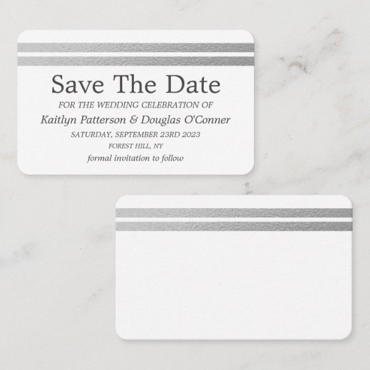 Chic Silver Foil Stripes slaan de Kaart Date op Visitekaartje (Voorkant / Achterkant)