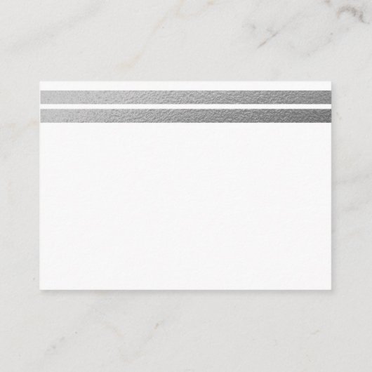Chic Silver Foil Stripes | Witte advieskaarten Informatiekaartje (Achterkant)